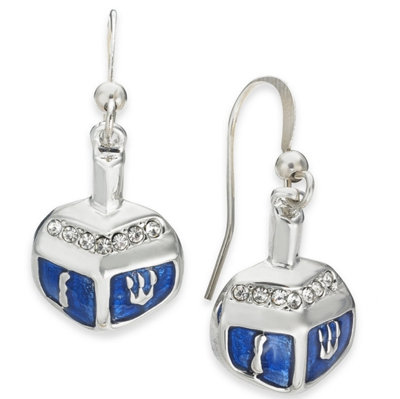 Holiday Lane Silver-tone pave Dreidel drop Earrings - Picture 1 of 3